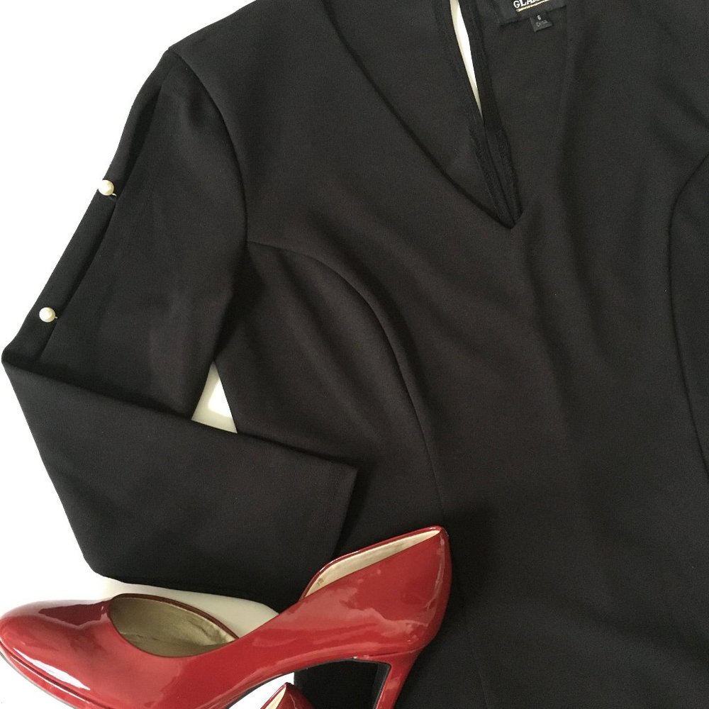 Black Long Sleeve Cocktail Dress w/Pearl B…